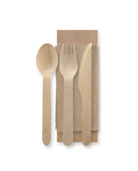 16cm wooden spoon fork knife napkin set